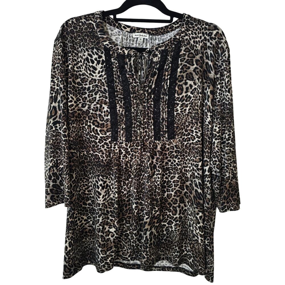 Seven Forty Two Black Leopard Print Tunic Top Size XL